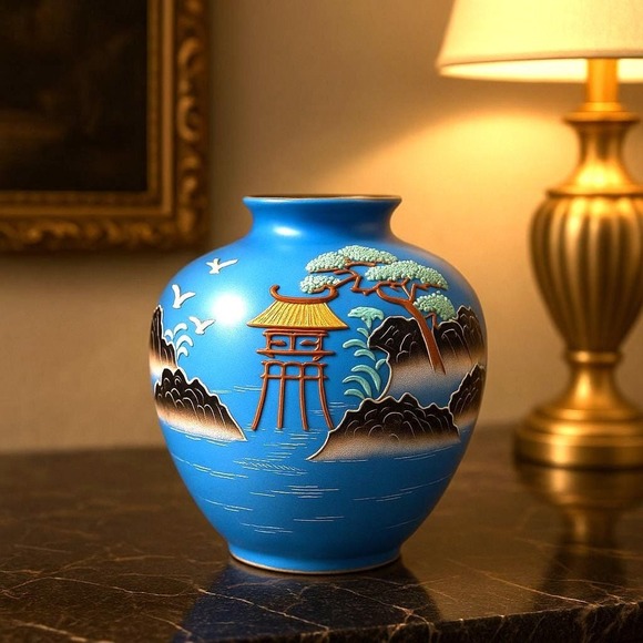 Vintage Moriyama Japan Hand-Painted Landscape Vase 5.5